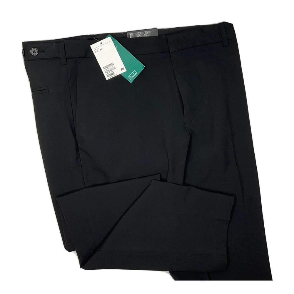 H&M Skinny Fit Dress Trousers Pants Womens 33 Solid Black Career Flat Front NWT‎